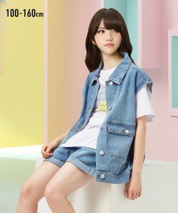 ベスト キッズ デニム 女の子 子供服 ジュニア服 ブルー/黒 身長140/150/160cm ニッセン nissen