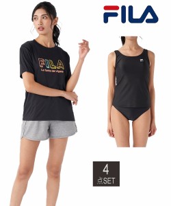 FILA 水着 大きいサイズ レディース Tシャツ 付き タンキニ 4点セット 223-701 ブラック/ホワイト/ミント 11L/13L/7S/9M ニッセン nissen