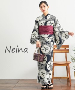 浴衣 レディース Neina 花柄変織ゆかたセット 朝顔 ゆかた＋へこ帯 ニッセン nissen