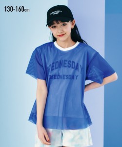 Tシャツ カットソー キッズ メッシュ重ね 女の子 子供服 ジュニア服 オフホワイト/ブラック/ブルー 身長140/150/160cm ニッセン nissen