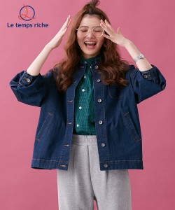 コート レディース デニム スタンド カラー ジャケット セットアップ対応 Le temps riche ワンウォッシュネイビー/ワンウォッシュブラッ