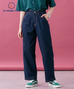 パンツ ワイド レディース デニム ワンタック セットアップ対応 Le temps riche ワンウォッシュネイビー/ワンウォッシュブラック M/L ニ