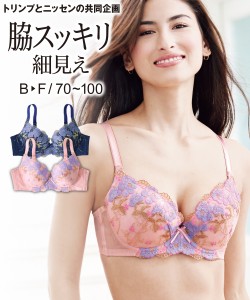 ブラジャー ワイヤー入り レディース 立体すっきりバスト脇高 ( トリンプ ) ネイビー/ピンク B70〜E75 インナー 女性 ニッセン nissen