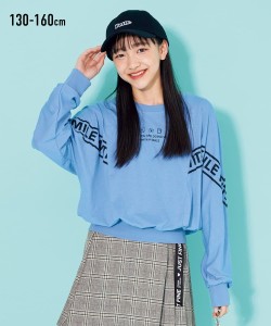 Tシャツ 子供服 カットソー キッズ ロゴ プリント ドルマン 女の子 ジュニア服 ブラック/ブルー 身長130cm トップス ニッセン nissen