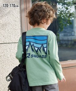 スポーツウェア トップス キッズ SQUADS スカッズ 長袖 バック プリント Tシャツ 男の子 女の子 子供服 ジュニア服 ネイビー/ベージュ/ミ