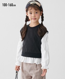 キッズ ふくれジャガードドッキング シャツ 女の子 子供服 ジュニア服 黒 身長100/110/120/130cm ニッセン nissen