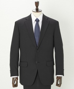 スーツ ビジネス メンズ 洗える4WAY ストレッチ 素材総裏 シングル2つボタン＋ワンタック パンツ 黒ドビーストライプ BB5：170_94/BB6：1
