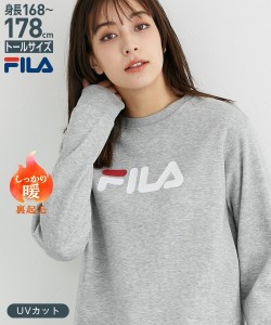 FILA スポーツウェア トップス トールサイズ レディース 高身長 裏起毛 スウェット UVカット セットアップ対応 冬 黒/杢グレー 3L/4L/5L 