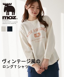 moz（モズ）綿100％ヴィンテージ風ロゴプリント長袖Tシャツ ニッセン nissen