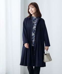 コート アウター シニア ファッション ピンタック デザイン ワンピ風 ネイビー M〜L/LL ニッセン nissen