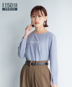 Tシャツ カットソー 小さいサイズ レディース カットジョーゼットロゴ プリント 長袖 低身長さん 小柄女性 オフベージュ/ブラック/ブルー