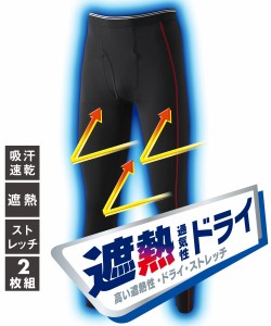 メンズ 吸汗速乾 遮熱 ストレッチ 前開き タイツ 2枚組 コンプレッション インナー 夏  男性 肌着 下着 M/L/LL ニッセン nissen