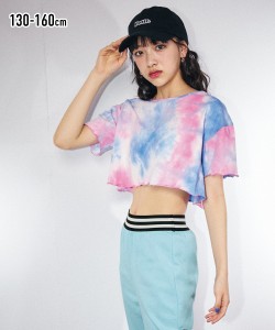 Tシャツ 子供服 キッズ ショート 丈タイダイ風 プリント  トップス カットソー 身長140/150/160cm ニッセン nissen