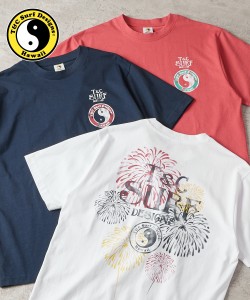 Tシャツ カットソー メンズ 綿100％ 花火 プリント 半袖 クルーネックTシャツ＆Cサーフ デザイン  ビッグ ラージ トップス 3L/4L/5L ニッ