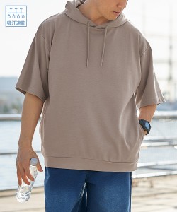 パーカー メンズ 吸汗速乾 オーバーサイズ5分袖ポケット付プル UVカット 加工 夏  フーディ M/L/LL ニッセン nissen