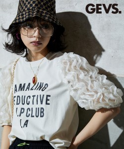 Tシャツ カットソー 大きいサイズ レディース フリル袖パフスリーブ トップス GEVS. L/LL/3L/4L/5L ニッセン nissen