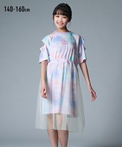 ワンピース 子供服 キッズ 肩開きチュールシアー スカート  女の子 ガールズ 140/150/160 ニッセン nissen