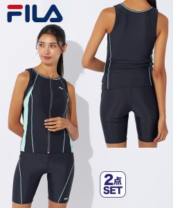 FILA 水着 フィットネス 競泳 レディース 配色フルジップセパレート 313-202-5 6  水泳 トレーニング 運動 ジム 15/17/19号 ニッセン nis