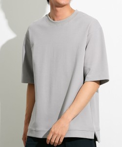 Tシャツ カットソー メンズ オーバーサイズ ダブルフェイス ロング丈 無地5分袖Tシャツ  トップス S/M/L/LL ニッセン nissen