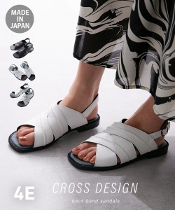 大きいサイズ レディース ゆったり幅広 日本製クロス デザイン バック バンド サンダル ワイズ4E  靴 シューズ 24.5〜25.0cm/4E ニッセン