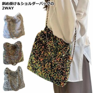 2WAY ショルダー バッグ スパンコール 2way 巾着バッグ コンパクト ベージュ 巾着バッグ スパンコールバッグ スパンコール ショルダーバ