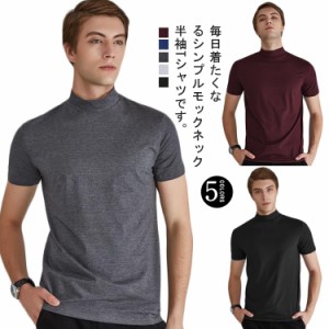 ハイネック tシャツ メンズ 半袖 tシャツ 無地 モックネック インナー カットソー スリム タイト 夏 サマー ハイネックtシャツ ティーシ