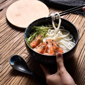 セラミックラーメンボウルラージ磁器ボウルセラミックインスタントラーメンボウル、箸、蓋とスプーン付き