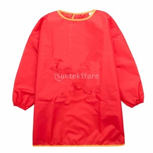 多目的 長い袖 子供服 エプロン 絵画 防水 作業服 通気性 3サイズ6色選ぶ - 赤, S