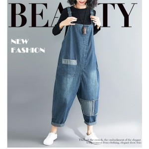 (セール) サロペット パンツ デニムパンツ レディース ボトムス オールインワン 9分丈パンツ ワイドパンツ 女性用 パンツ ロ