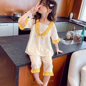 子供パジャマ 夏 半袖 キッズパジャマ お姫様 姫系 可愛い キッズルームウエア きれいめ 綿パジャマ おしゃれ カジュアル 寝巻き 部屋着