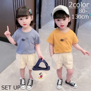 セットアップ Tシャツ ショートパンツ ワイドパンツ キッズ ベビー 子供服 上下セット プリント シンプル 半袖 2点セット トップス プル