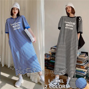 ロングtシャツ ワンピース 夏Tシャツ ワンピース 半袖 夏Tシャツ ワンピースボーダー柄 ゆったりワンピース 韓国風 ファッション 通勤 大