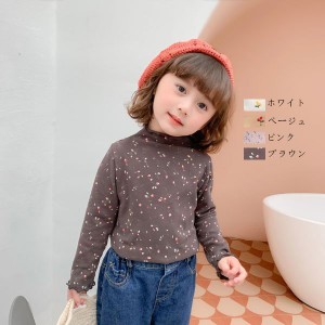 韓国子供服 トップス Tシャツ キッズ ベビー 春秋 花柄 可愛い ベビー服 赤ちゃん Tシャツ 通園 ホワイト ページュ ピンク ブラウン 80 9