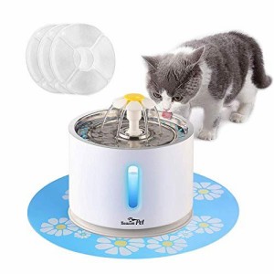 ペット自動給水器 猫 犬 ペット給水器 ステンレス製の貯水池 2.4L 大容量 LED表示灯 水量が見える 循環式給水器 3