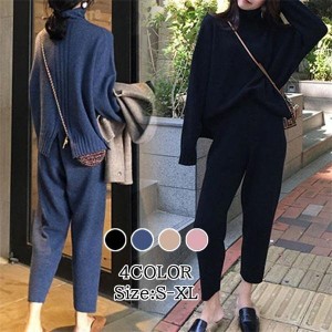 パンツスーツ ニットトップス 上下セット ニットパンツ 無地 大きいサイズ ゆったり 可愛い 女子 上品 通勤 OL20代30代40代 秋冬新作