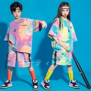 キッズダンス衣装 ヒップホップ HIPHOP  女の子 男の子 ガールズ ステージ衣装 韓国子供服 練習着 夏上下2点セット Tシャツ パンツ jazz 