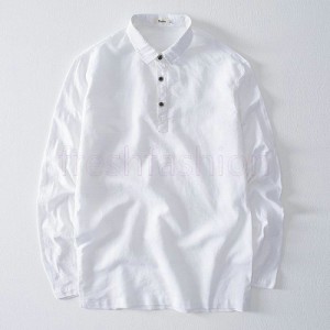リネンシャツ 白シャツ ヘンリーネック 長袖 メンズ 大きいサイズ 切り替え リネン コットン プルオーバー
