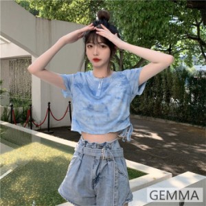 ダンス衣装 Ｔシャツ レディース トップス 染め ハイウエスト へそ出し 夏 ジャズダンス 半袖ｔシャツ