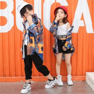 キッズ ダンス衣装 ヒップホップ セットアップ HIPHOP 花柄シャツ ダンスシャツ パンツ 子供 男の子 女の子 練習着 ジャズダンス 安い