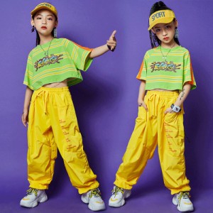 キッズ ダンス衣装 セットアップ ヒップホップ HIPHOP Ｔシャツ 子供服 ズボン トップス パンツ へそ出し 半袖 子供服 女の子 ジャズダン