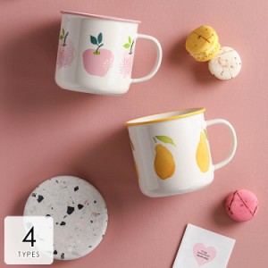 キッチン用品 食器 お茶用品 コップ マグカップ ティーカップ コーヒーカップ レトロ 果物 果実 リンゴ 洋ナシ ホワイト ピンク 