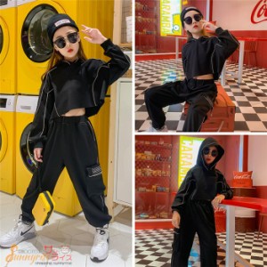 キッズダンス衣装 ヒップホップ セットアップ トップス ダンス ズボン 子供服 ガールズ チア 女の子 ジュニア ジャズ HIPHOP 練習着 体操