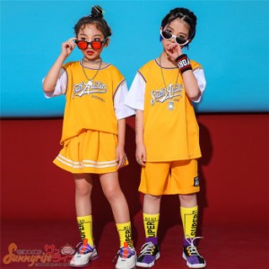 キッズダンス衣装 ヒップホップ HIPHOP チア セットアップ チアガール 子供 男の子 女の子 Tシャツ スカート ジャズダンス 練習着 応援団