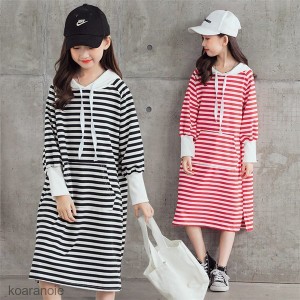 キッズ ワンピース 女の子 子供服 春秋 ボーダー柄 子供ワンピース キッズ パーカーワンピース こども服 韓国風