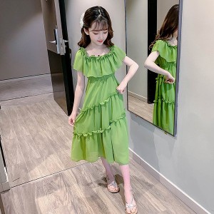 ワンピース キッズ 子供服 女の子 夏 キッズワンピース シフォンワンピース 半袖 ロング丈 フリル 子供ドレス ジュニア お姫様 おしゃれ 