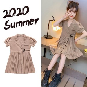 ワンピース キッズ 子供服 女の子 夏 キッズワンピース 半袖ワンピース Vネック 無地 フリル 子供ドレス ジュニア お姫様 おしゃれ 可愛