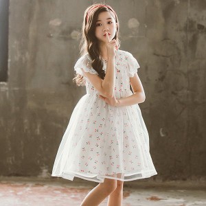 ワンピース キッズ 子供服 女の子 夏 キッズワンピース 半袖ワンピース チュール 花柄 子供ドレス ジュニア お姫様 おしゃれ 可愛い カジ