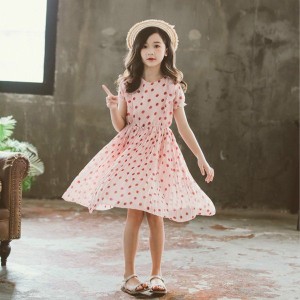 子供服 ワンピース キッズ 女の子 春夏 子供ドレス dress 韓国子供服 ジュニア シフォンワンピース 膝丈 半袖 ドット柄 カジュアル おし