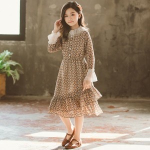 子供服 ワンピース キッズ 長袖 子供ドレス dress 女の子 秋着 膝丈ワンピース シフォン 花柄 韓国子供服 ジュニア カジュアル おしゃれ 