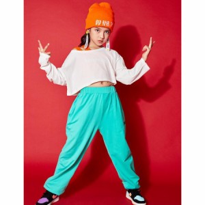 キッズ ダンス衣装 ヒップホップ へそ出し トップス パンツ チアガール ジャズダンス セットアップ 子供服 ダンスパンツ HIPHOP 演出服 